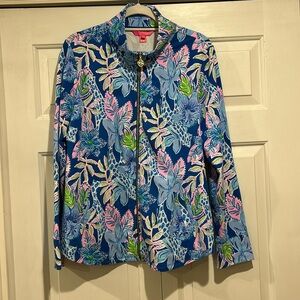 EEUC Lilly Pulitzer round hem Leona jacket, Full Zip,Macaw blue tell me about it